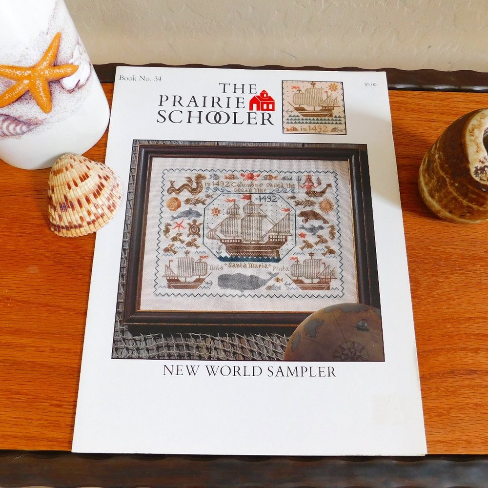 OOP Prairie Schooler New World Sampler ocean sailor, mermaid cross stitch chart